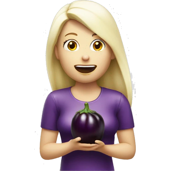 Latex white blond girl eating aubergine emoji
