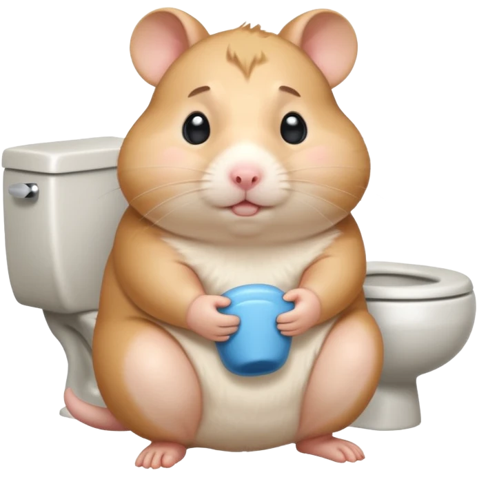 Cute chubby cartoon-style hamster sitting on toilet pooping looking as if he had an accident emoji