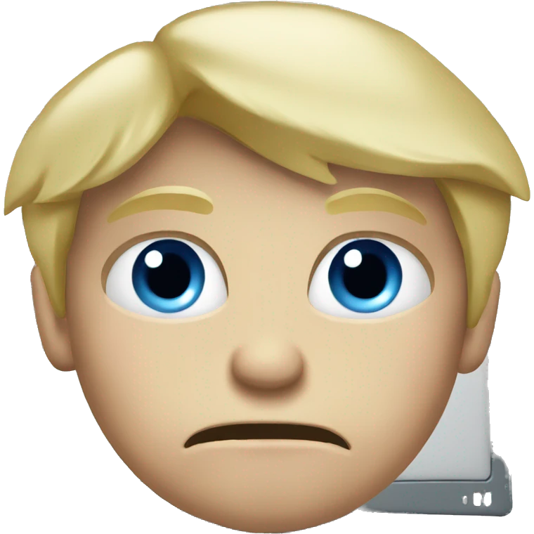 blond boy angry with blue eyes working on computer emoji