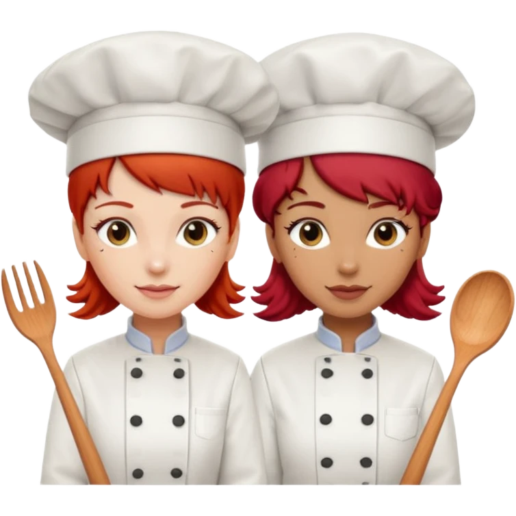 Dos chicas chef, una pelirroja de pelo lacio y otra de pelo negro con rulos emoji
