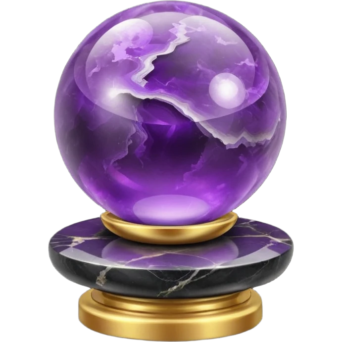 Purple amethyst sphere on a black marble pedestal on a gold cushion emoji