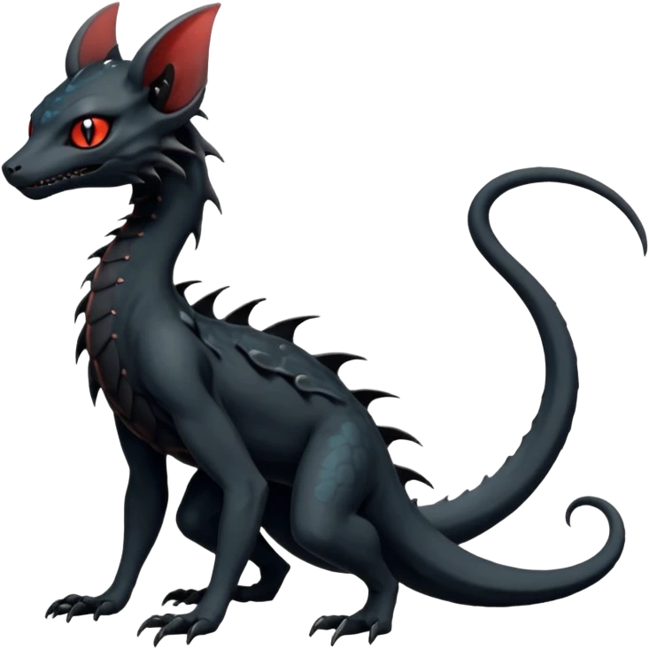 Futuristic Black Dark Abyssal Ethereal Modern Amaura-Salandit-Bayleaf-Abyss-Lykoi-Fakémon-creature-hybrid Full Body emoji