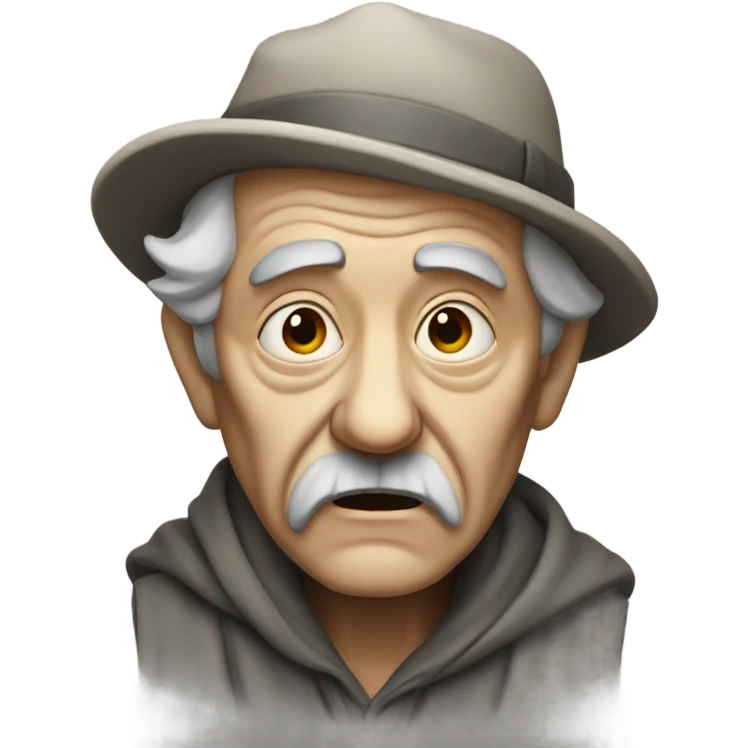 monochrome portrait of old man with weathered skin and a bewildered look  emoji