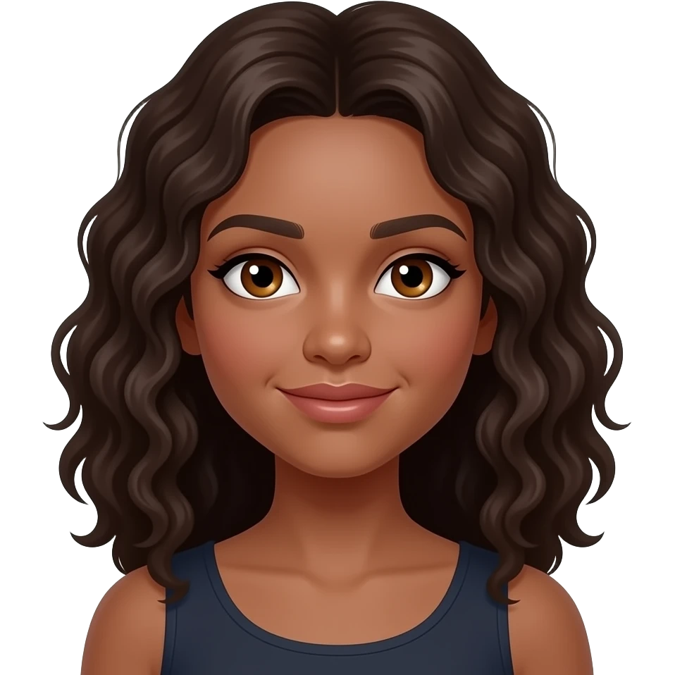 dark tan skin , female, wavier hair, 16 age, hazel eyes, longer face emoji