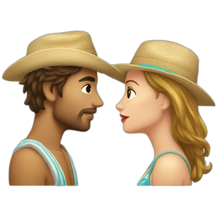 with beach clothes young metis man and white woman kiss love emoji