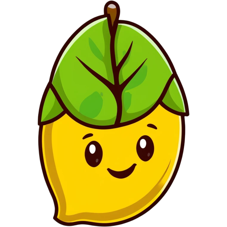 cartoon style tonka bean with a leaf, smiling face emoji