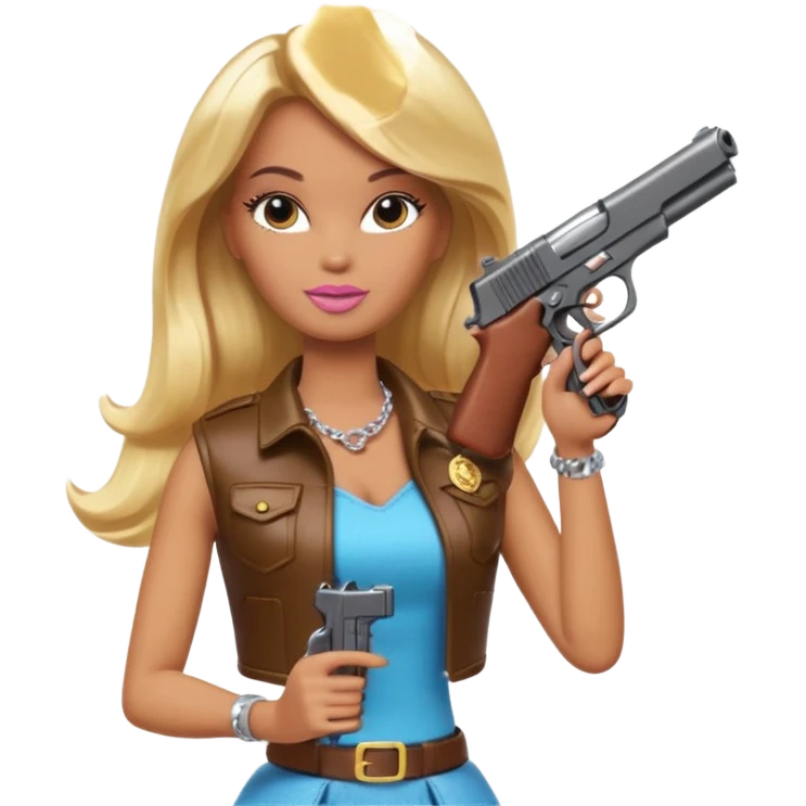 Brown skin blonde hair barbie with gun emoji