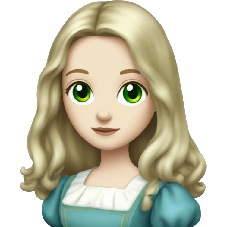 Alice Liddell pale skin long hair green eyes blue dress emoji
