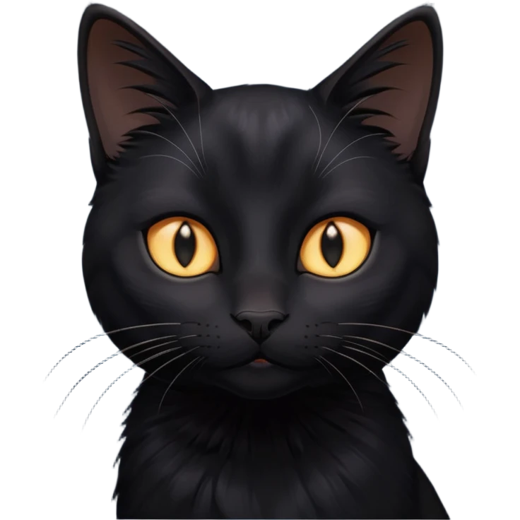 Solin wäre ein Kater mit nachtschwarzem, glänzendem Fell, kräftig gebaut und zugleich von seltener Eleganz. Sein Blick – tief und warm – scheint in die Seele zu führen, während seine Bewegung lautlos ist wie ein Schatten, der sich still an die Seite schmiegt.ihn nichts auf der Welt erschüttern. emoji