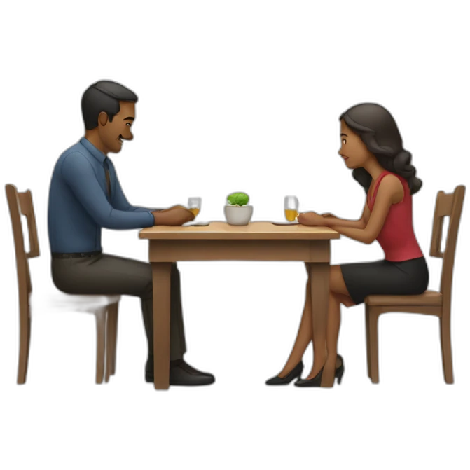 Two man and a woman at a table emoji