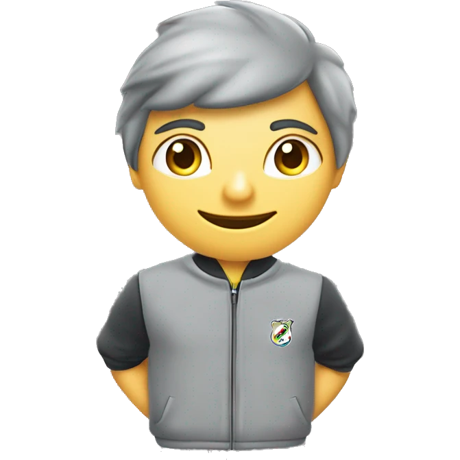 Profesor Educación Física sudadera gris marca Nike. Cabello juvenil corto hacia el costado, con aretes tipo argolla pequeños. emoji