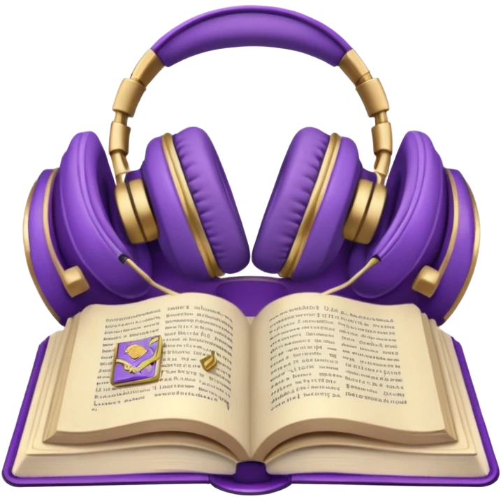 purple open storybook with purple headphones on top emoji