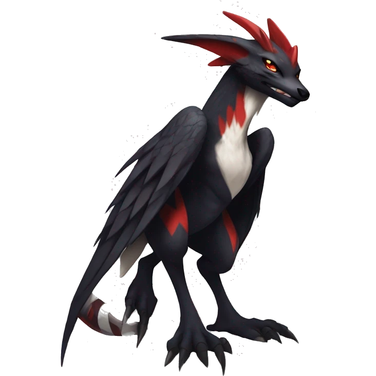 Black Cool Edgy Anthro Noivern-Nargacuga-Sergal-Fakémon  with White and Red Edgy markings emoji