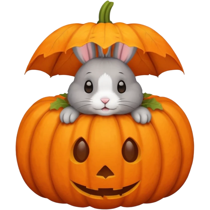 autumn cozy gray rabbit in pumpkin  emoji