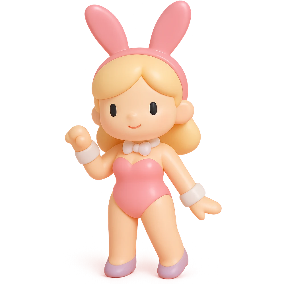 PlayBoy Bunny girl, pink suit, bunny ears, playful pose emoji
