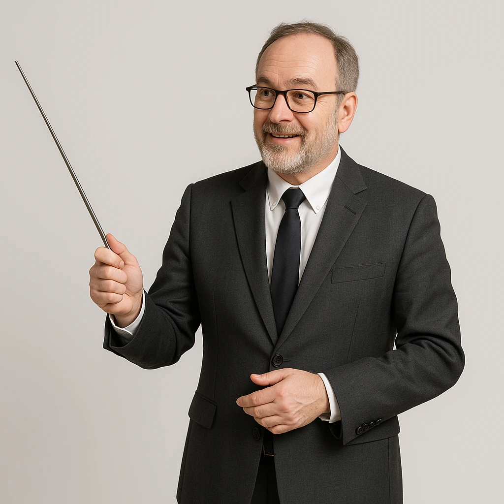 professor in formal suit using a pointer, clear background emoji
