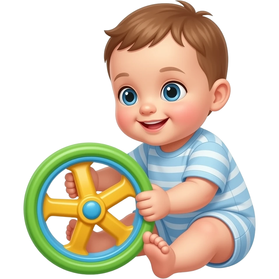 baby playing with toy wheel emoji