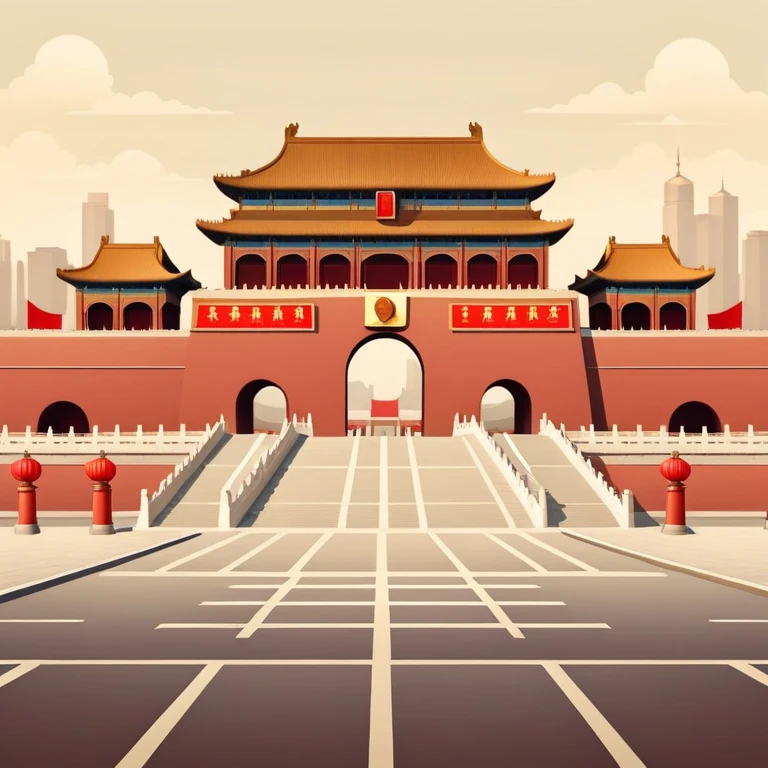 Tiananmen Square in Beijing with traditional Chinese architecture gate, sunny day, travel landmark illustration emoji