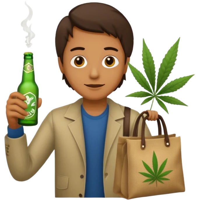 Drunk and high rubber duck holding beed bottle and a bag of weed emoji