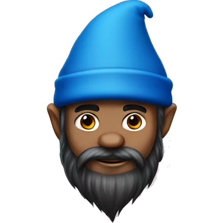 gnomo with dark beard, young, blue hat emoji