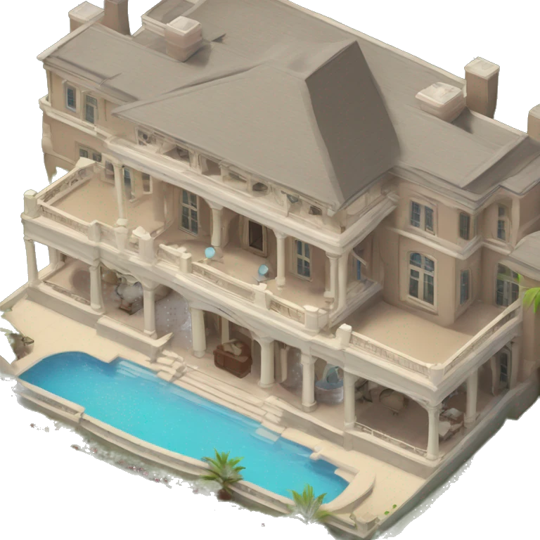 luxurious mansion viewed from above at a 45deg angle so you can see the front and side both emoji