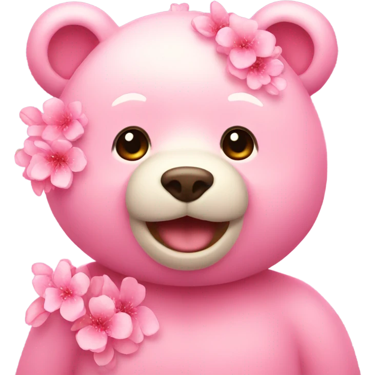 Pink bear with sakura flower emoji