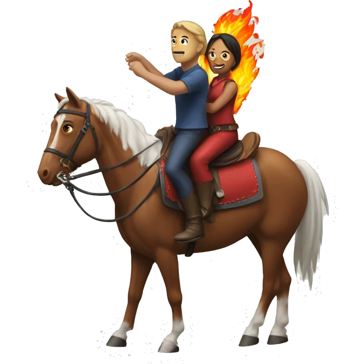 Two persona riding a horse and Fire chivken next to them emoji