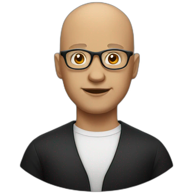 bald man with glasses in black shirt emoji