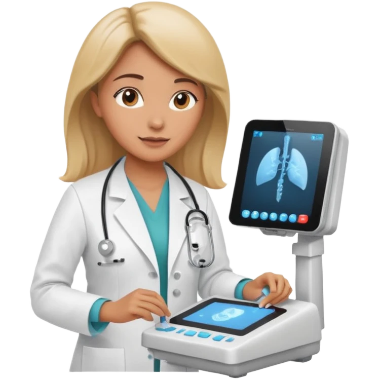 female doctor working an ultrasound machine emoji