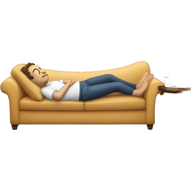 A person lying on a sofa, one leg crossed over the other, with hands behind the head, relaxing in a cozy setting emoji