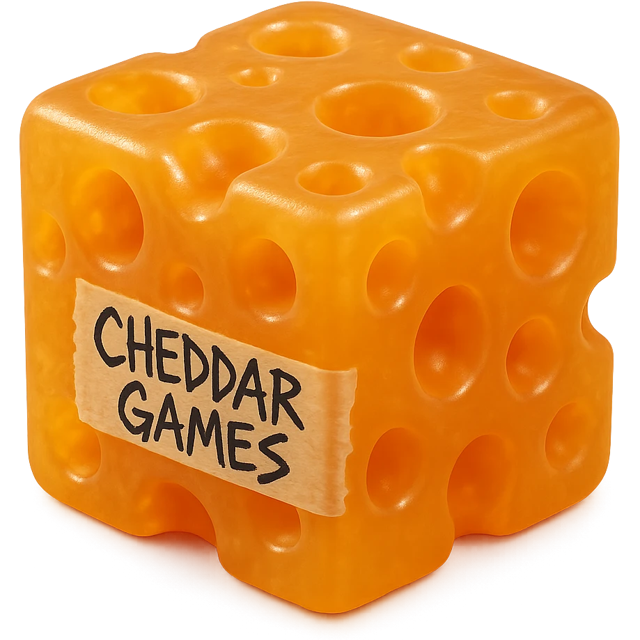 retro hyper-detailed clear orange cheddar cheese block with Swiss cheese holes, no background, plastic 90's toy texture, soft reflections, soft and squishy look, some cloudiness, not shiny, glowing a little, 'Cheddar Games' written in messy sharp text on tape on the side, looks like a high quality gummy emoji