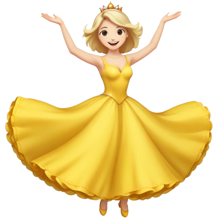 Cinematic Playful Belle Portrait Emoji, Spinning joyfully in her ball gown, arms outstretched, a radiant smile lighting up her face, exuding an enchanting blend of fun and elegance! emoji