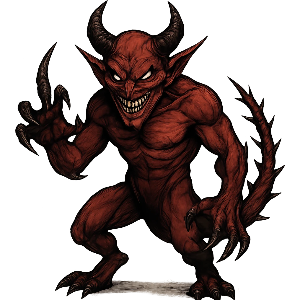 evil demon with spiked tail, menacing grin, black claws emoji