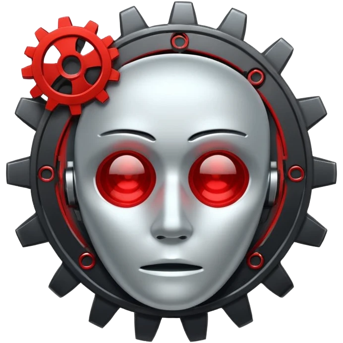 Broken Face ID scanner icon with red X and gears settings nearby, flat UI style alert. emoji