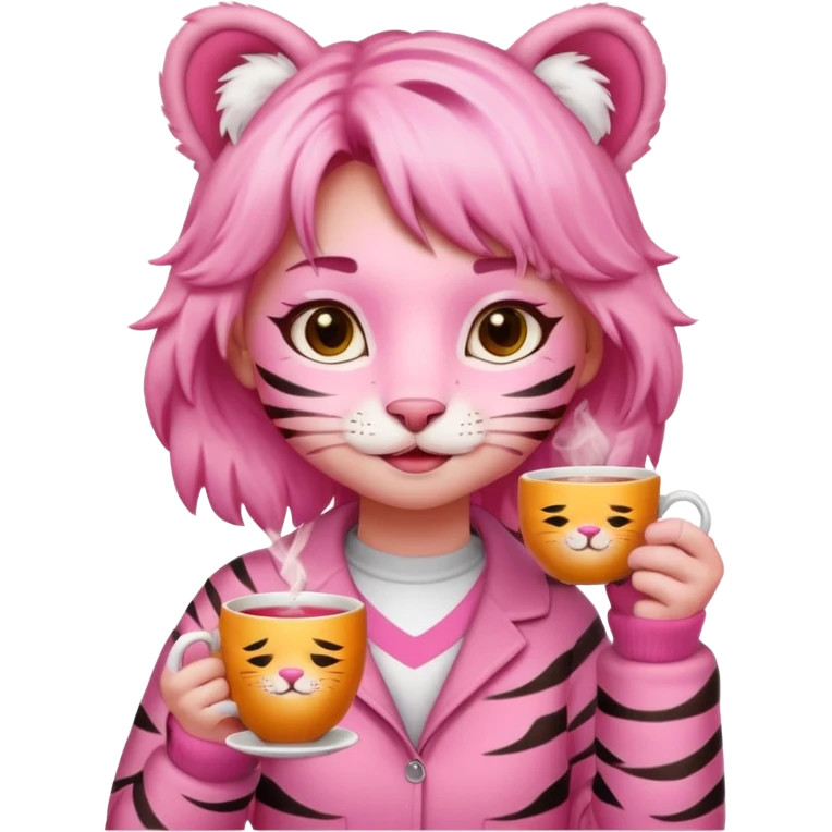 An pink girl tiger with pink tea  emoji
