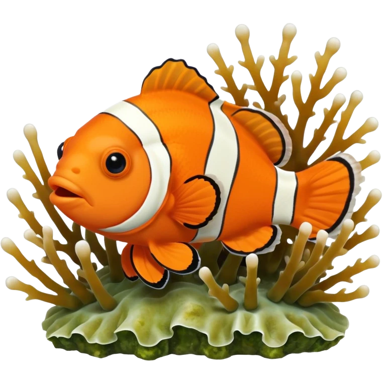 Realistic clownfish popping out from coral and algae emoji