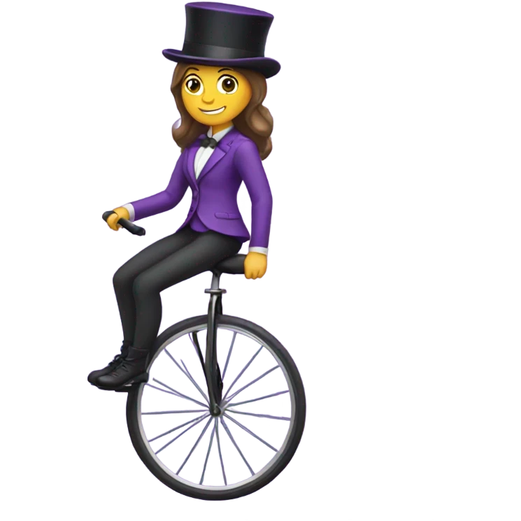 Girl in purple wearing a top hat riding a unicycle emoji