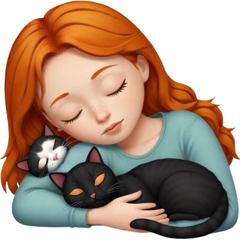 Ginger Girl sleeping with black cat emoji