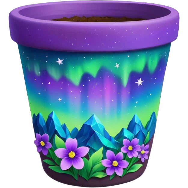 aurora borealis Painted flower clay pot of aurora borealis Colored Petalled Flowers, emoji
