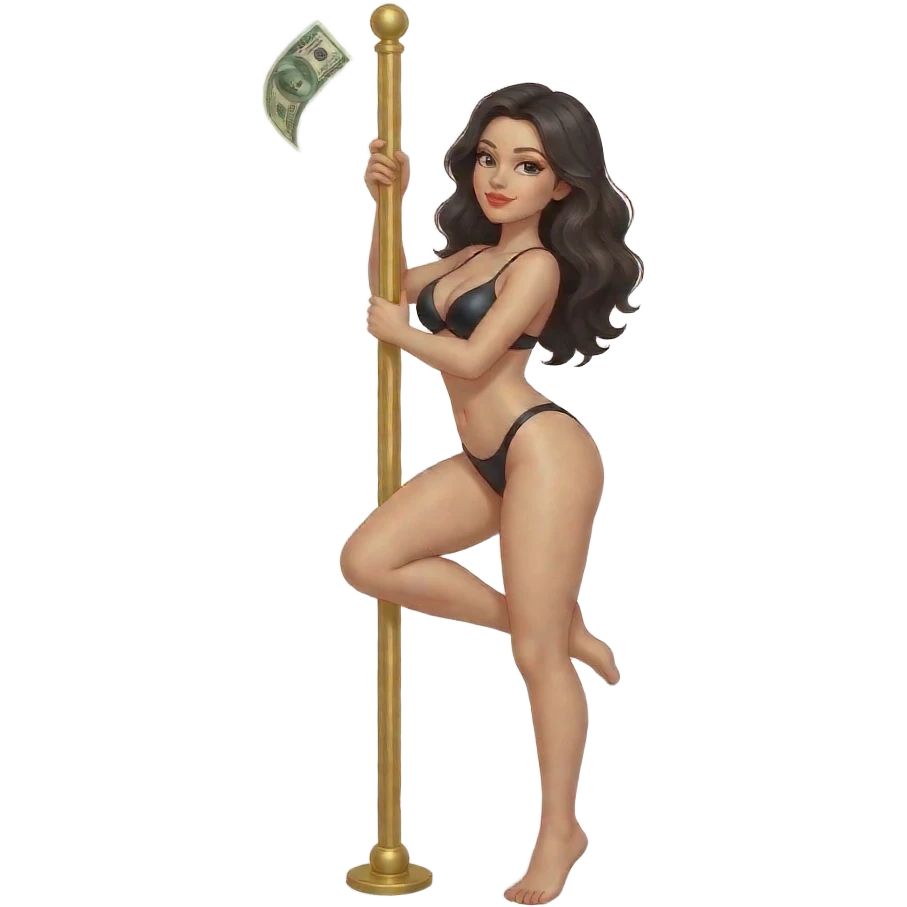 Sexy stripper dancing on a stripper pole with money and she has almost no clothes on on emoji