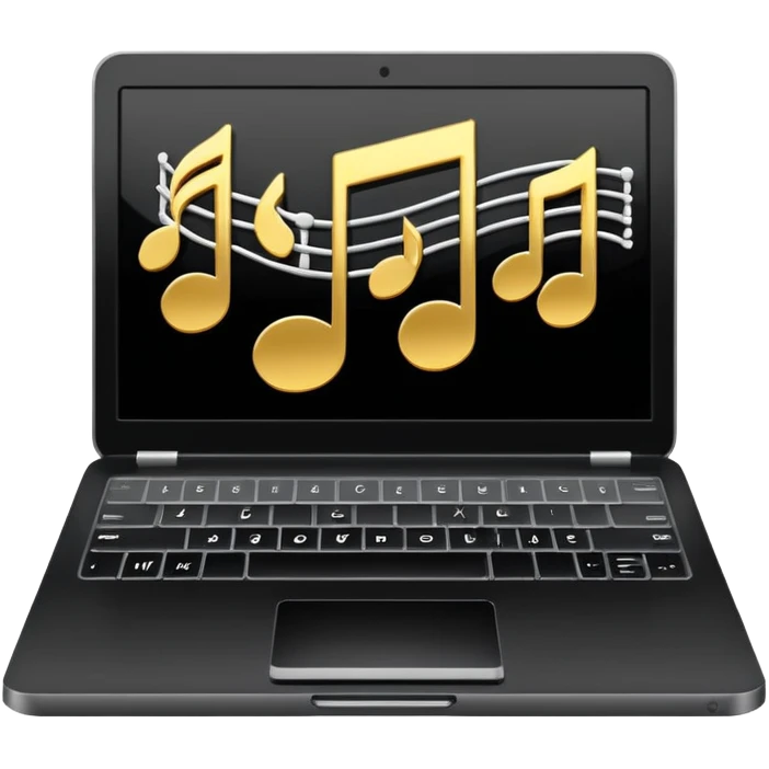 laptop with musical notes around emoji