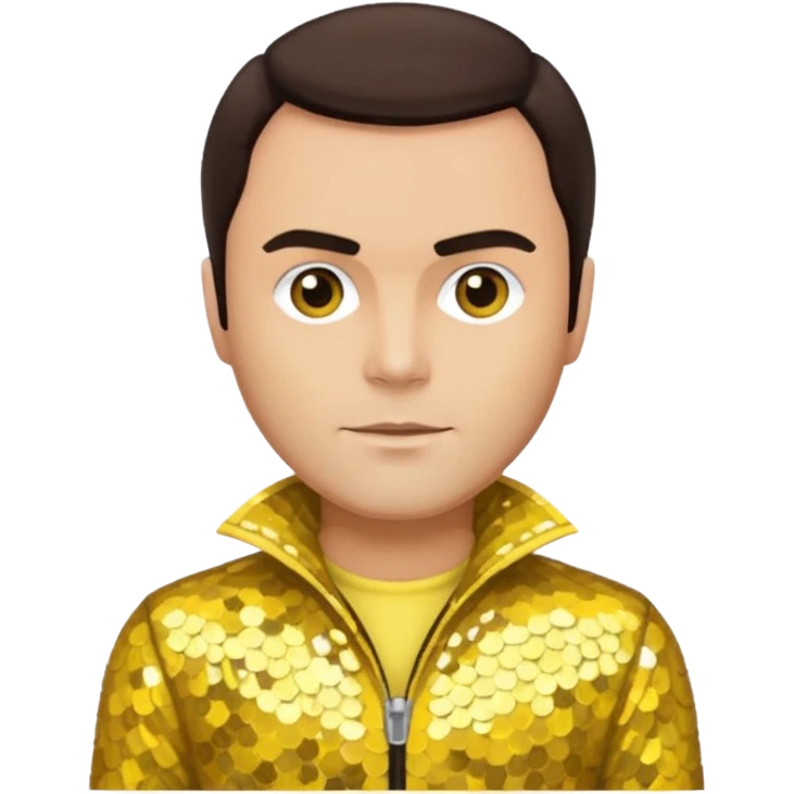 John Saxon with dark brown hair, yellow sequin outfit emoji