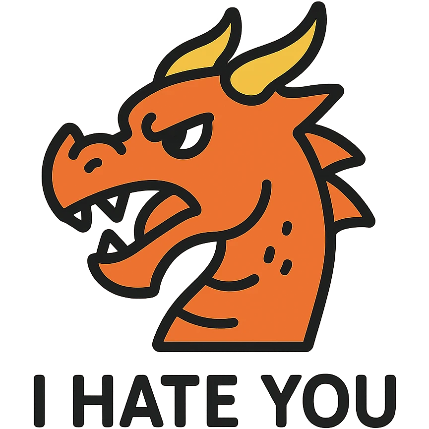 Fierce dragon with text "I hate you" emoji