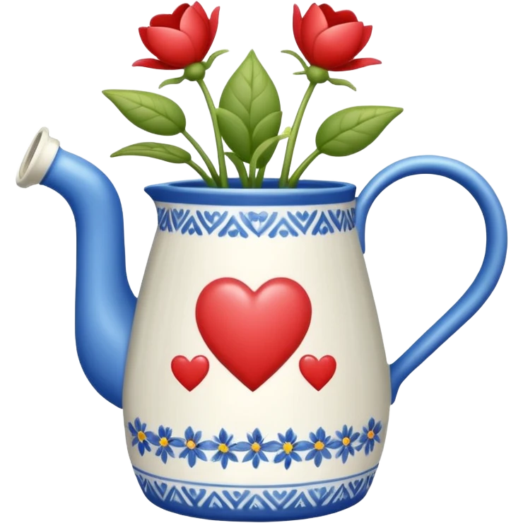 i want a watering jug with legs watering 3 plans in increasing height with hearts in the flowers emoji