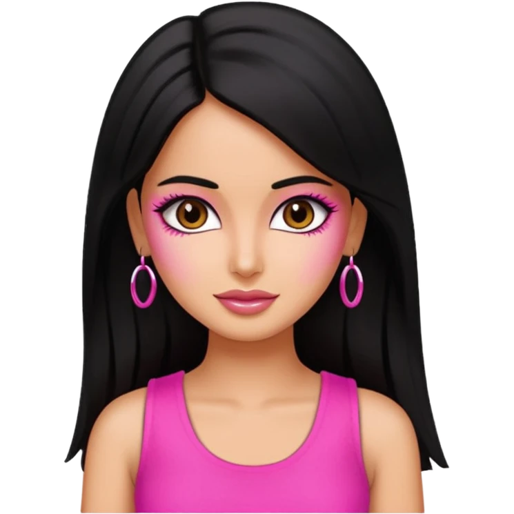 a pretty bratz emoji that looks like bollywood actress katrina kaif with straight  hair wearing a neon pink sleeveless top
She should resemble Katrina Kaif. emoji
