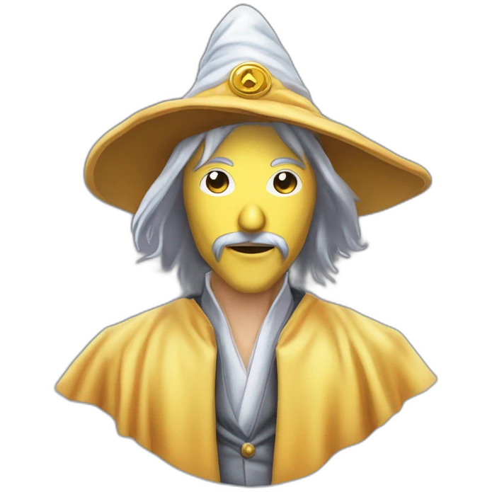 satoshi nakamoto dress like a wizard with a v a for vendeta mask emoji