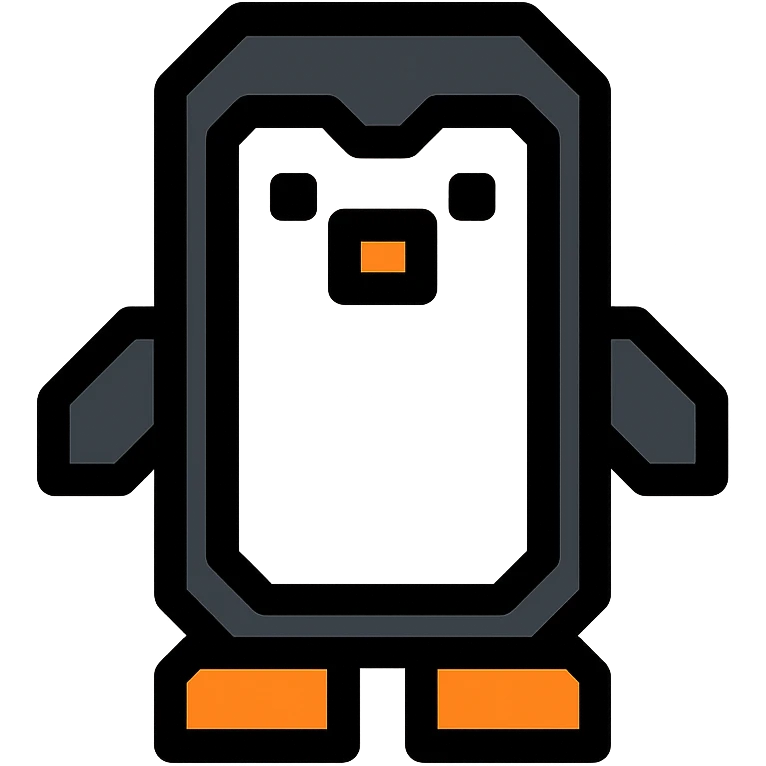 color outline icon of a penguin with 8-bit pixel art feel emoji