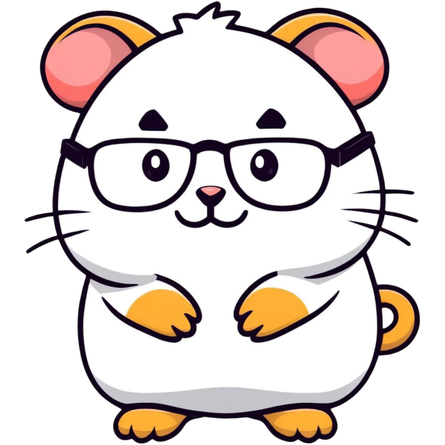 hamster dressed as a philosopher, with glasses and a thoughtful pose emoji