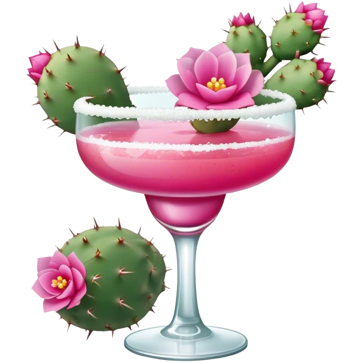 Prickly pear cactus pink margarita with pink flower and sugar rimmed glass  emoji