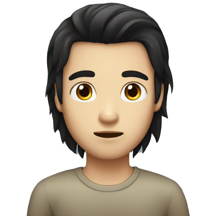 Long black hair boy serious face emoji